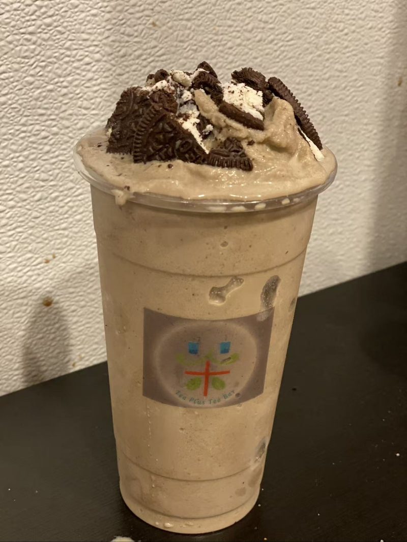 Oreo milk shake topped with crushed cookies